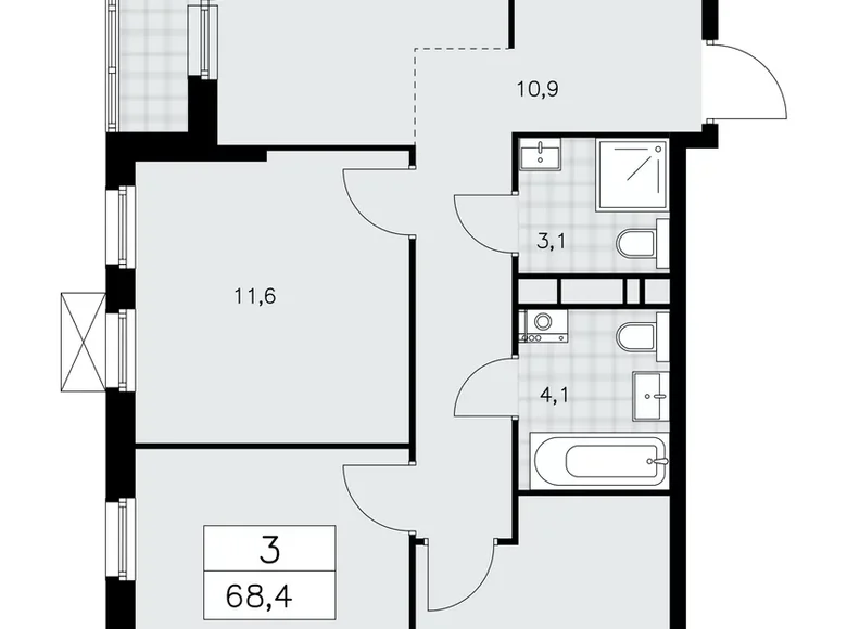 Mieszkanie 3 pokoi 68 m² Kommunarka, Rosja
