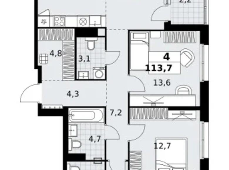 Wohnung 4 zimmer 114 m² Kommunarka, Russland