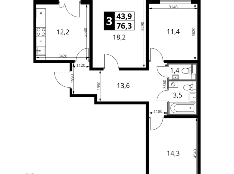 Appartement 3 chambres 76 m² Khimki, Russie
