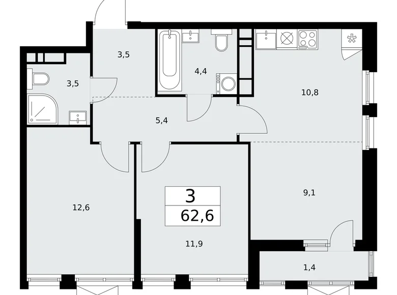 Wohnung 3 zimmer 63 m² Kommunarka, Russland