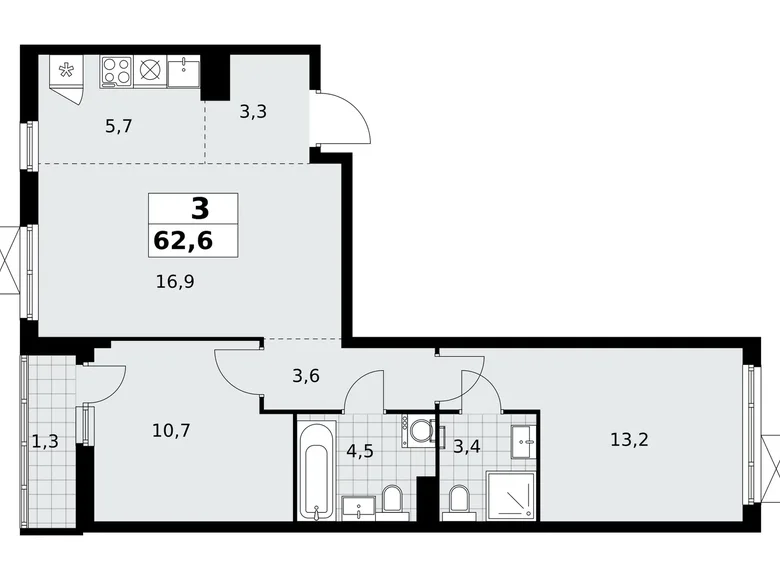 Appartement 3 chambres 63 m² Kommunarka, Russie
