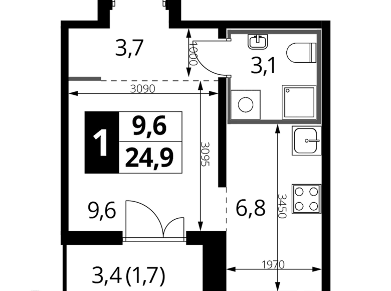 1 room studio apartment 25 m² Lyubertsy, Russia