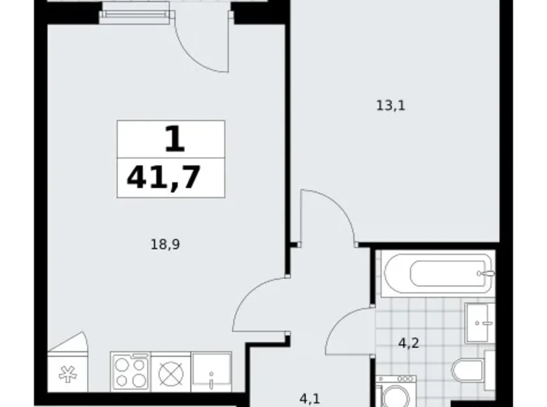 1 room apartment 42 m² Troitsk, Russia