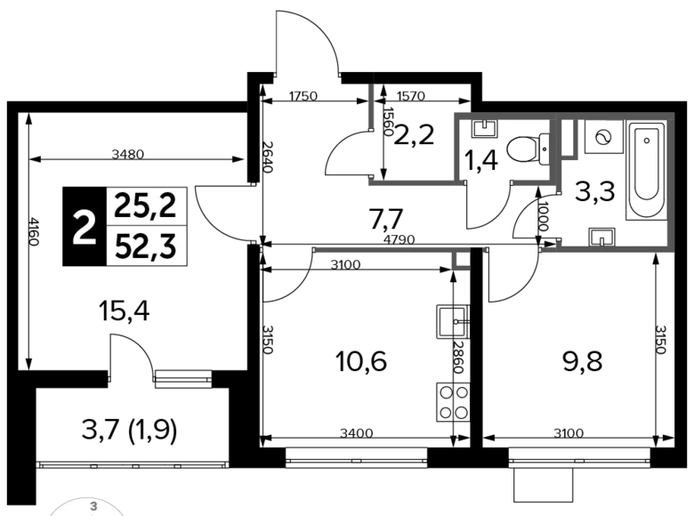 Appartement 2 chambres 52 m² Lioubertsy, Russie