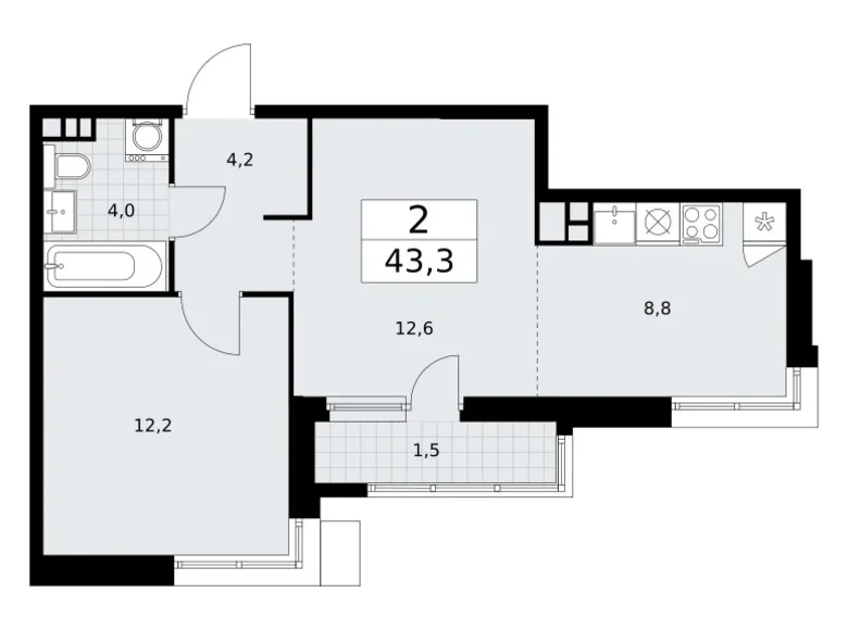 Wohnung 2 zimmer 43 m² Wnukowo, Russland
