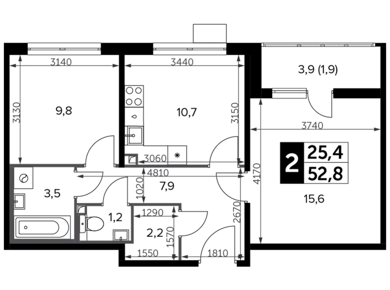 Wohnung 2 zimmer 54 m² Leninsky District, Russland