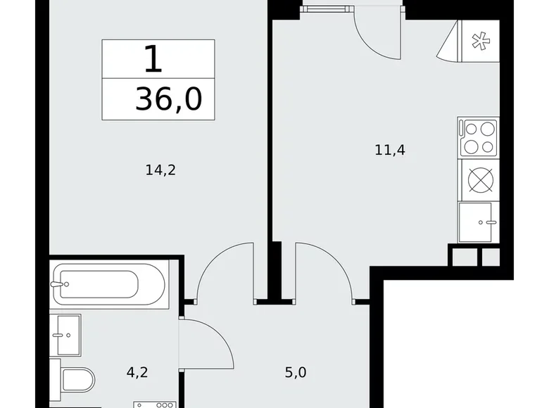Квартира 1 комната 36 м² район Троицк, Россия