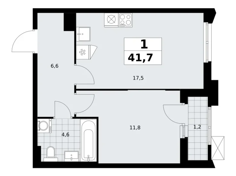 Appartement 1 chambre 42 m² Troïtsk, Russie