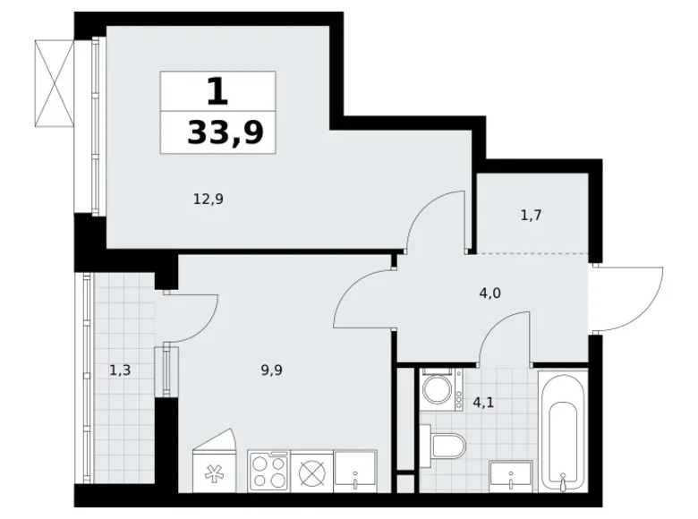 1 room apartment 34 m² Vnukovo, Russia