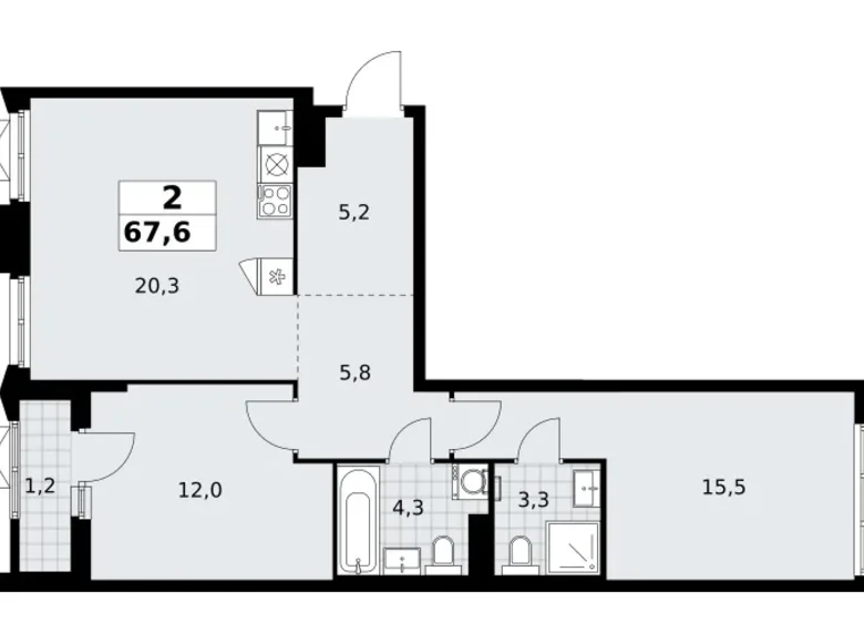 Wohnung 2 zimmer 68 m² Troizk, Russland
