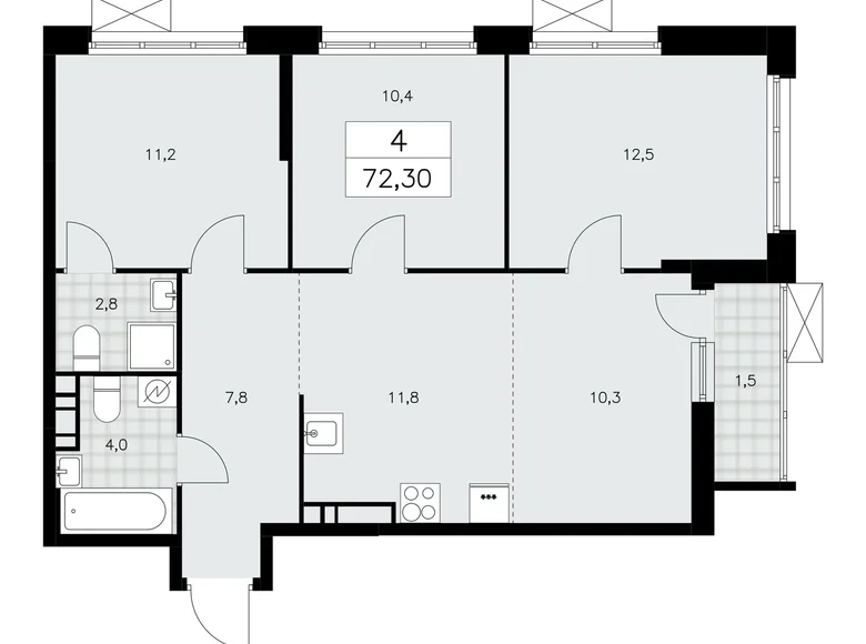 4 room apartment 72 m² Kommunarka, Russia