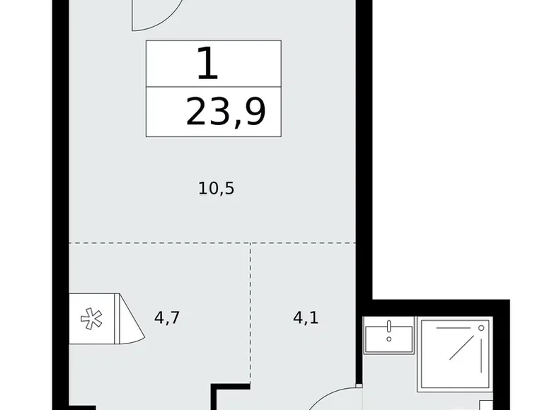 Квартира 1 комната 24 м² район Троицк, Россия