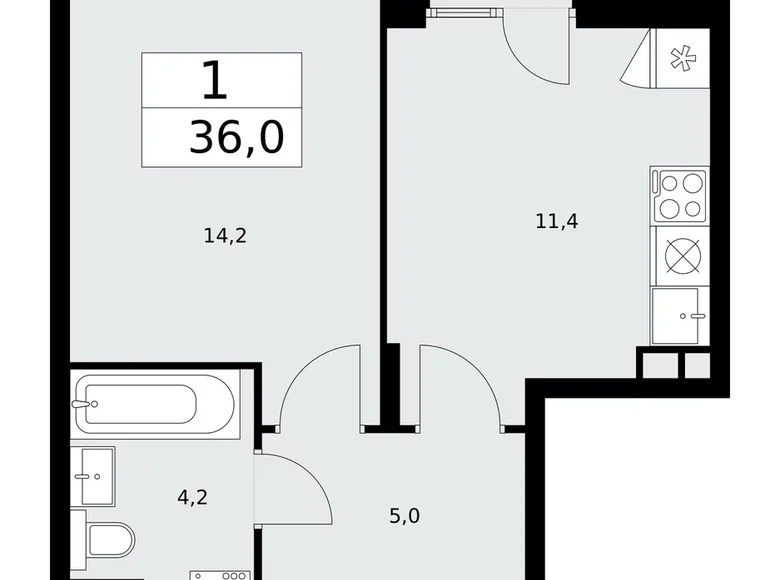 Wohnung 1 zimmer 36 m² Troizk, Russland