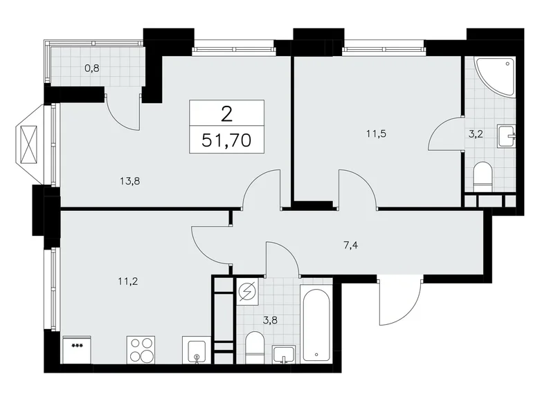 Apartamento 2 habitaciones 52 m² Kommunarka, Rusia