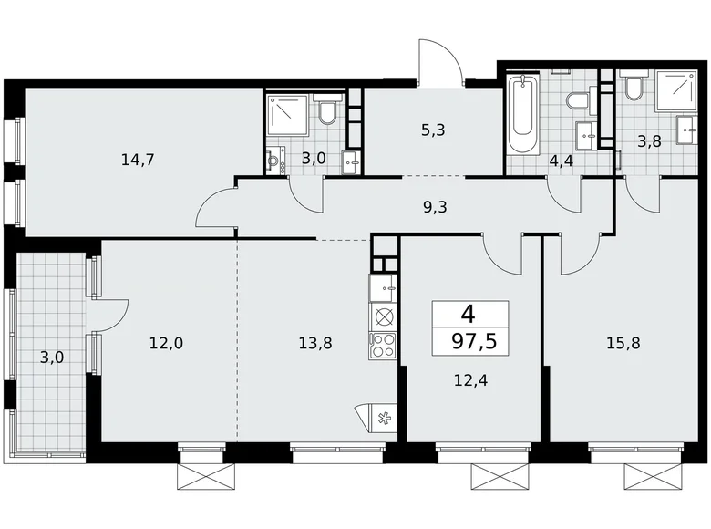 4 room apartment 98 m² Kommunarka, Russia