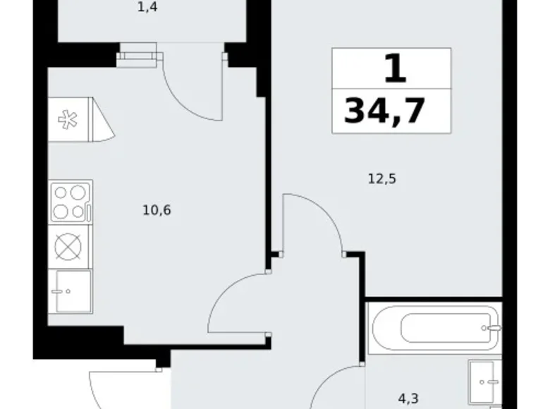 Wohnung 1 zimmer 35 m² Troizk, Russland