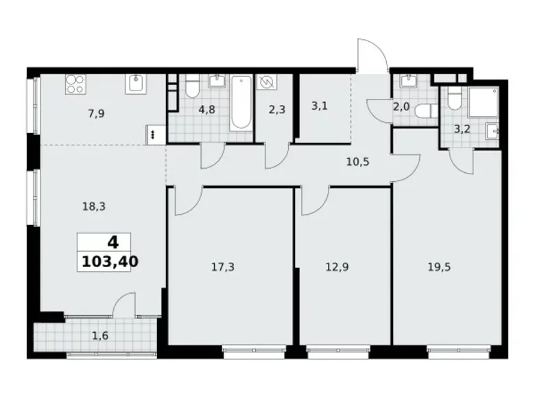 Квартира 4 комнаты 103 м² Москва, Россия