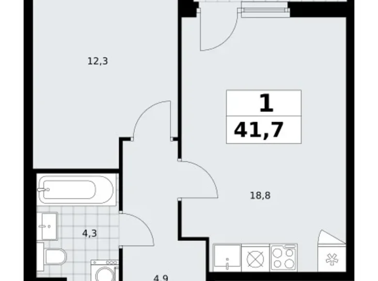 Mieszkanie 1 pokój 42 m² Troick, Rosja