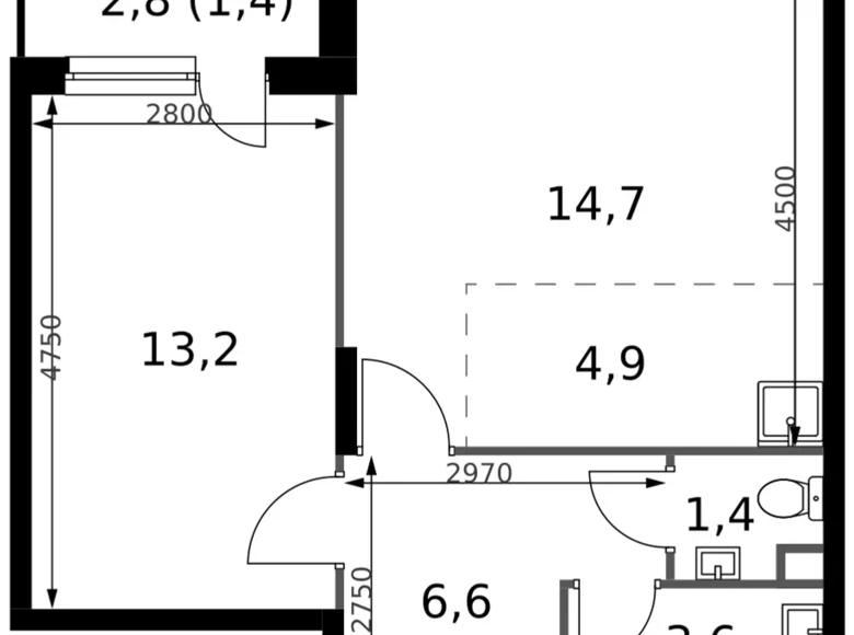 Квартира 2 комнаты 46 м² Сапроново, Россия