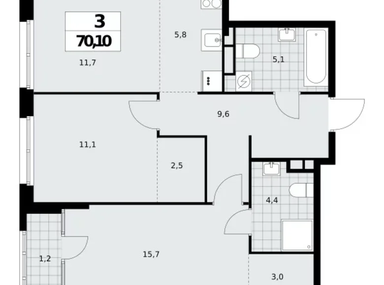 Квартира 3 комнаты 70 м² Москва, Россия