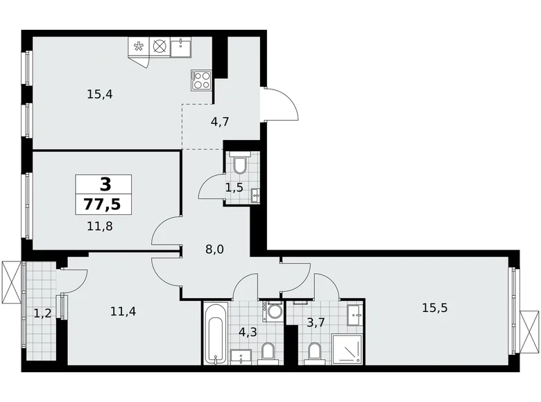 Квартира 3 комнаты 78 м² район Коммунарка, Россия