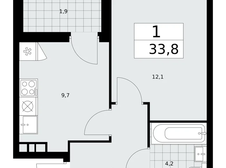 Wohnung 1 zimmer 34 m² Kommunarka, Russland