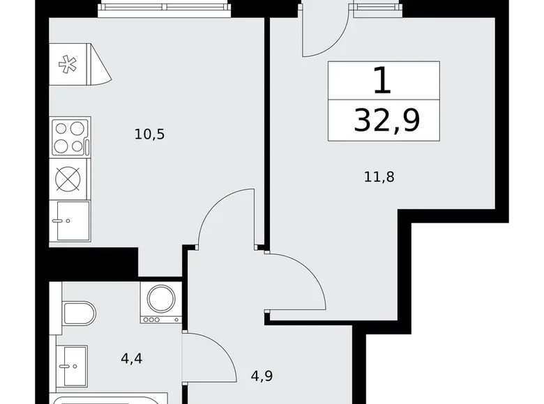 Wohnung 1 zimmer 33 m² Kommunarka, Russland