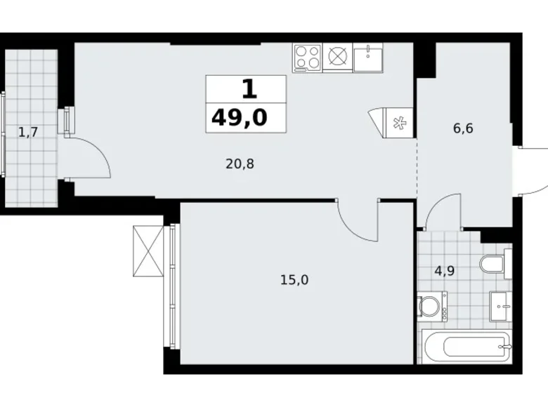 Appartement 1 chambre 49 m² Troïtsk, Russie