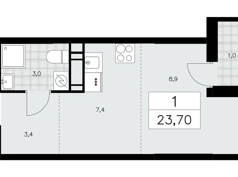 Квартира 1 комната 24 м² район Коммунарка, Россия