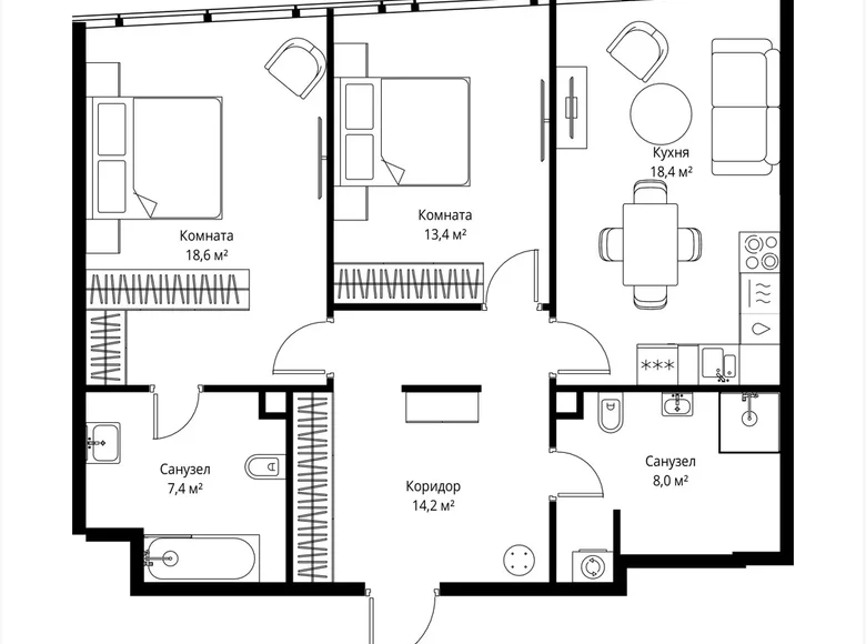 Apartamento 2 habitaciones 80 m² Moscú, Rusia