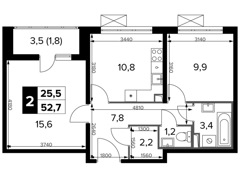 Apartamento 2 habitaciones 53 m² Leninsky District, Rusia
