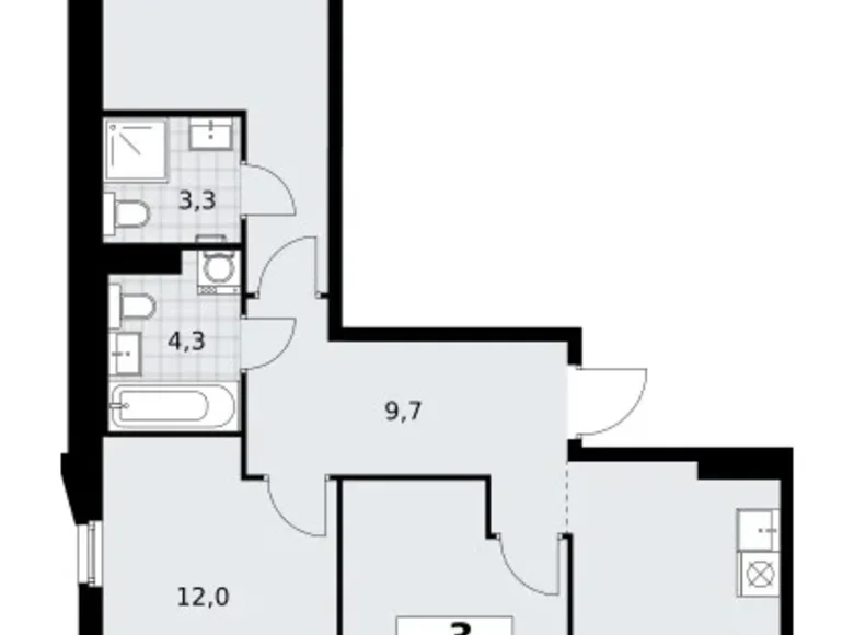 Mieszkanie 3 pokoi 72 m² Troick, Rosja