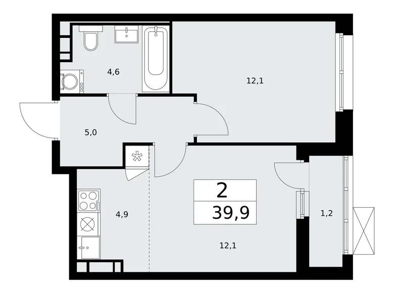 2 room apartment 40 m² Kommunarka, Russia