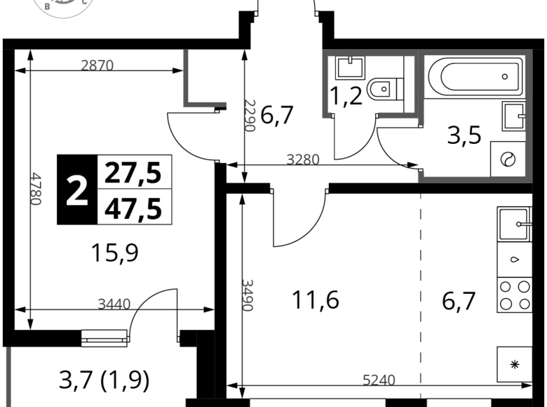 Wohnung 2 zimmer 48 m² Leninsky District, Russland