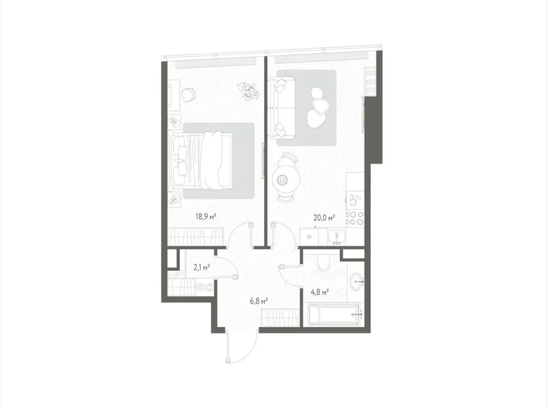 1 room apartment 53 m² Russia, Russia