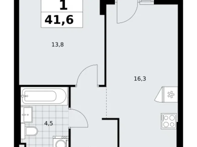 Квартира 1 комната 42 м² район Троицк, Россия