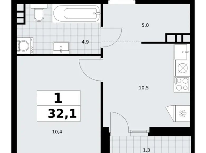 1 room apartment 32 m² Moscow, Russia