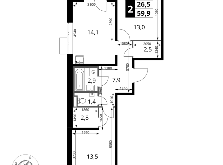 Wohnung 2 zimmer 60 m² Sapronovo, Russland