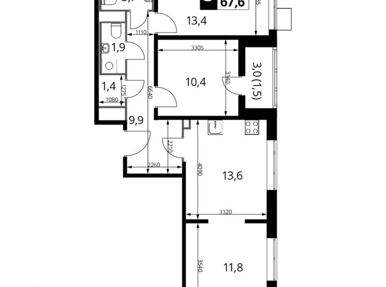 Apartamento 3 habitaciones 68 m² Liúbertsy, Rusia