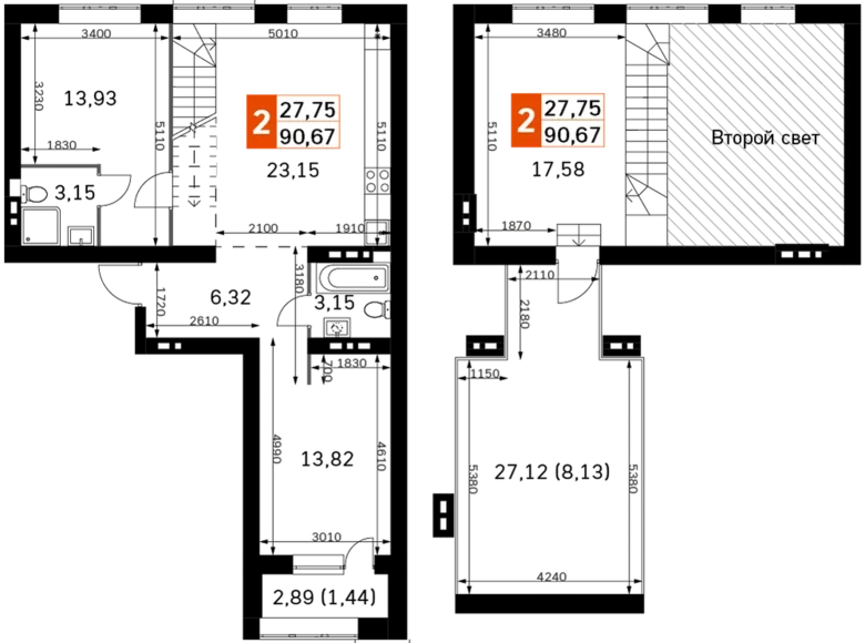 3 room apartment 91 m² Odincovskij gorodskoj okrug, Russia