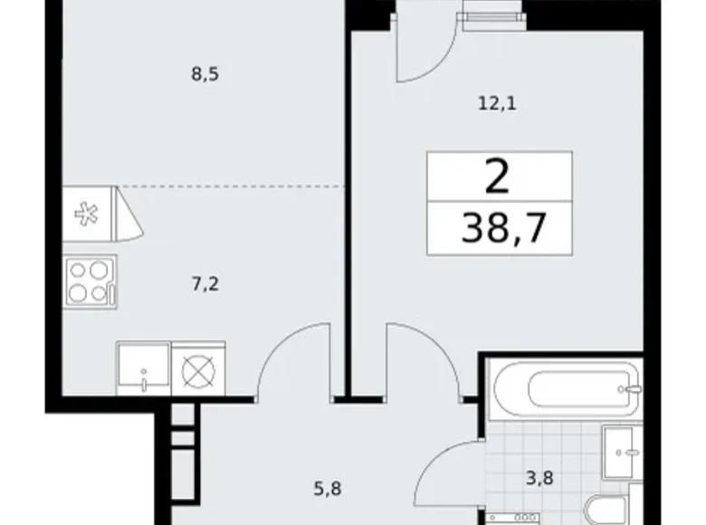 Wohnung 2 zimmer 39 m² Wnukowo, Russland