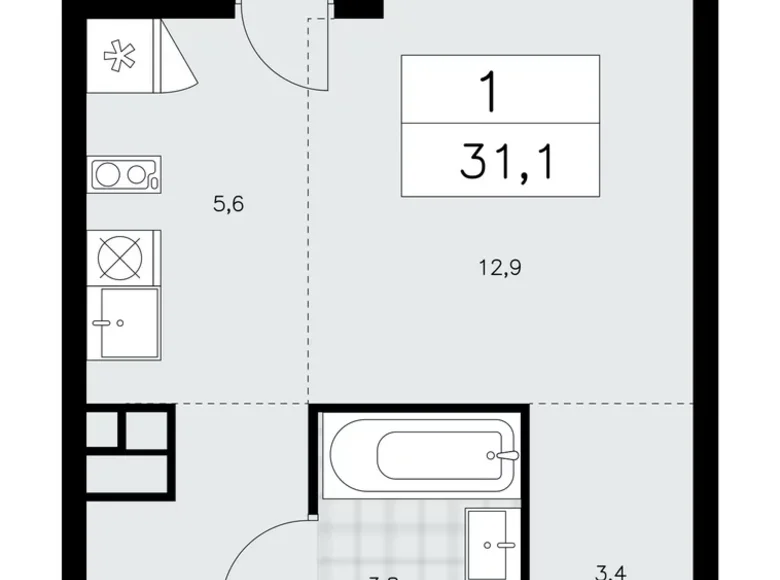 Mieszkanie 1 pokój 31 m² Kommunarka, Rosja