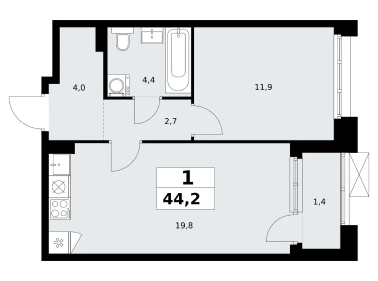 Apartamento 1 habitación 44 m² Kommunarka, Rusia