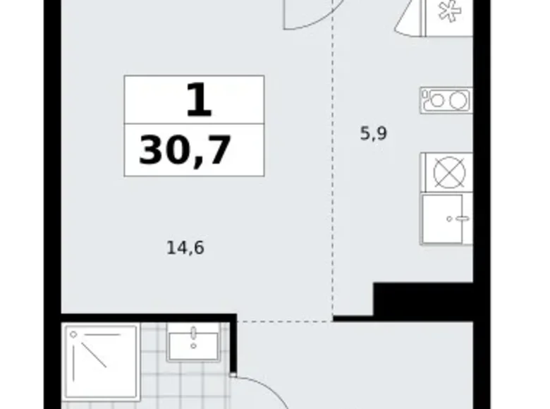 Apartamento 1 habitación 31 m² Troitsk, Rusia