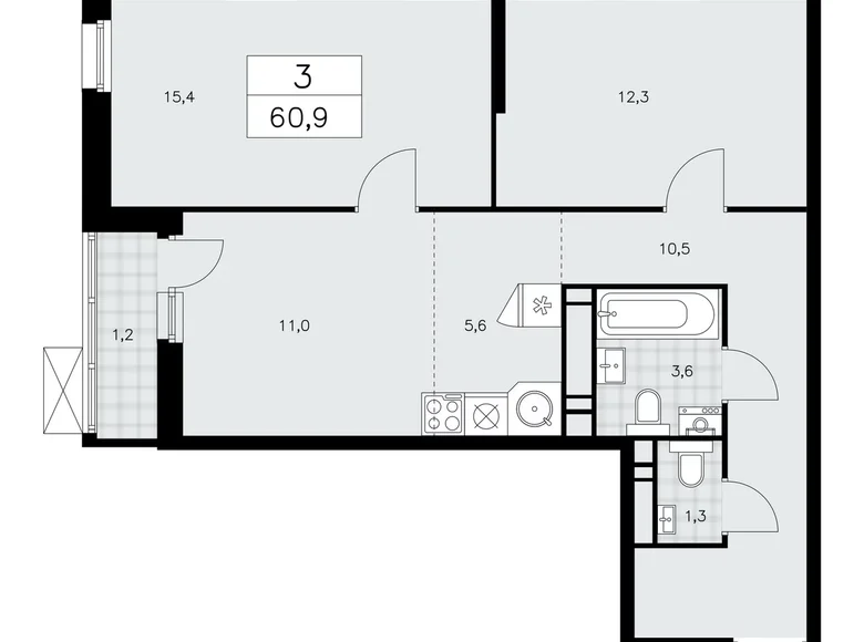 Apartamento 3 habitaciones 61 m² Kommunarka, Rusia