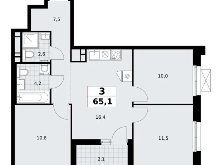 Apartamento 3 habitaciones 65 m² Kommunarka, Rusia