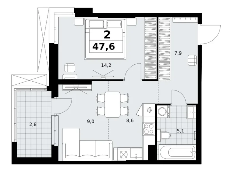 Wohnung 2 zimmer 48 m² Kommunarka, Russland