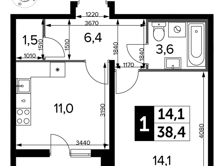 Appartement 1 chambre 38 m² Leninsky District, Russie