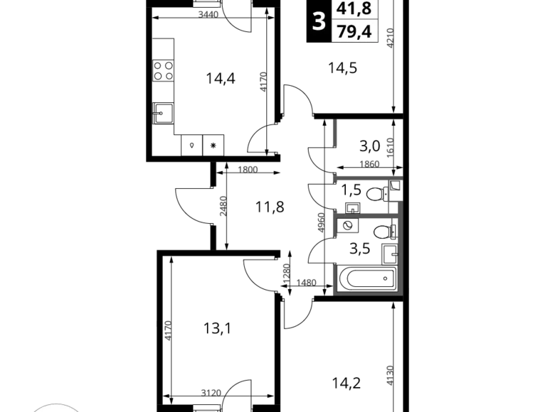 Apartamento 3 habitaciones 79 m² Jimki, Rusia