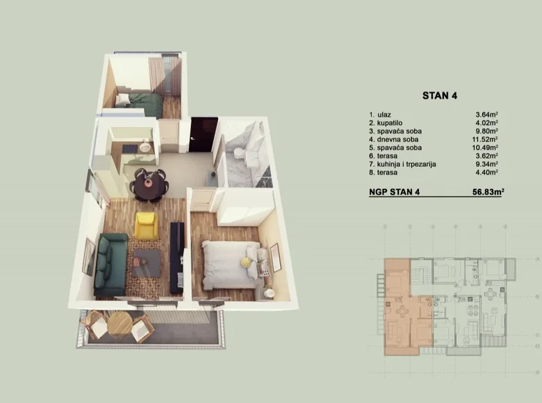 Mieszkanie 2 pokoi 58 m² Dobrota, Czarnogóra